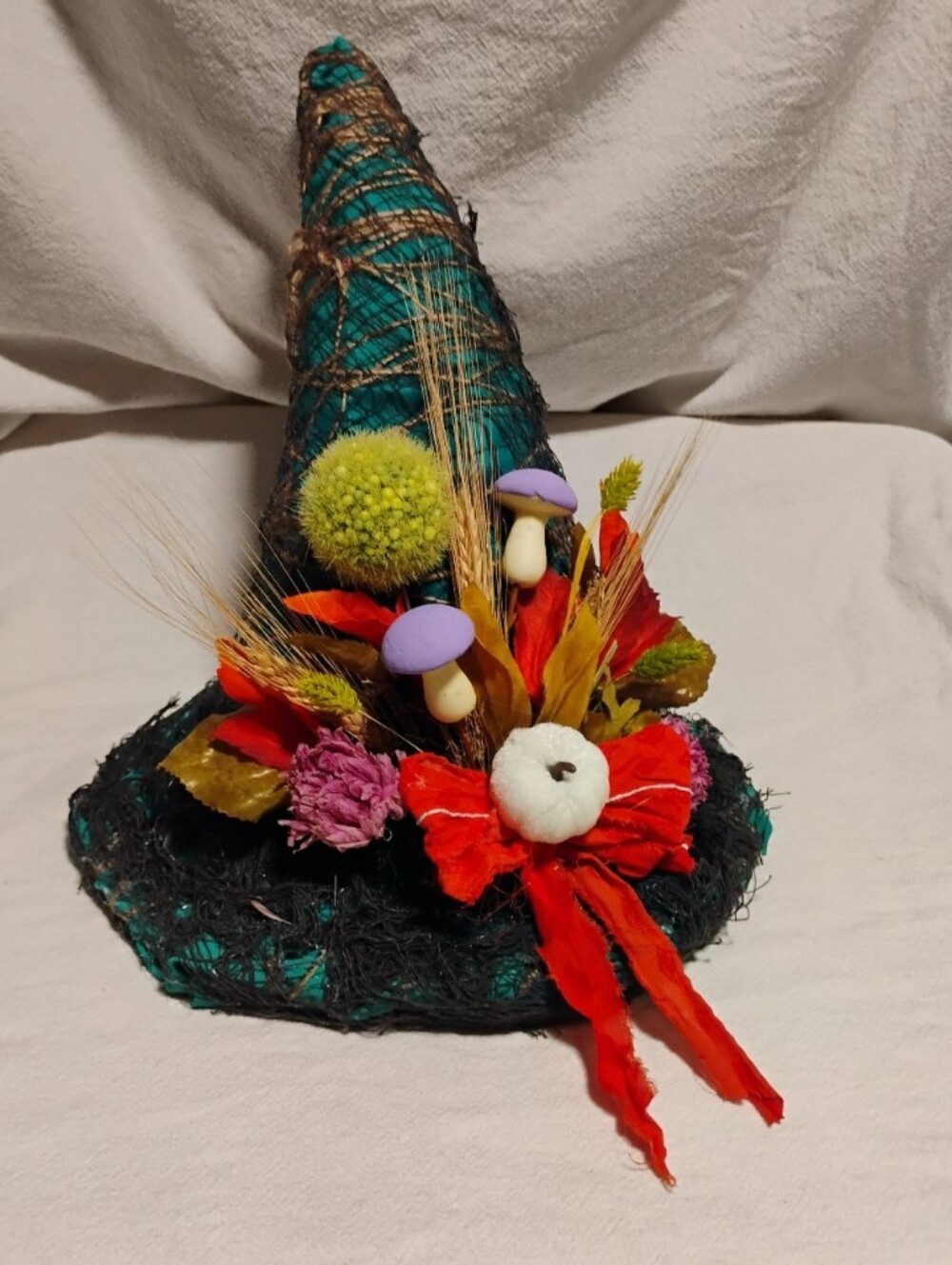 Teal Woodland Witch Hat Halloween Tabletop Decor Fall Mushroom